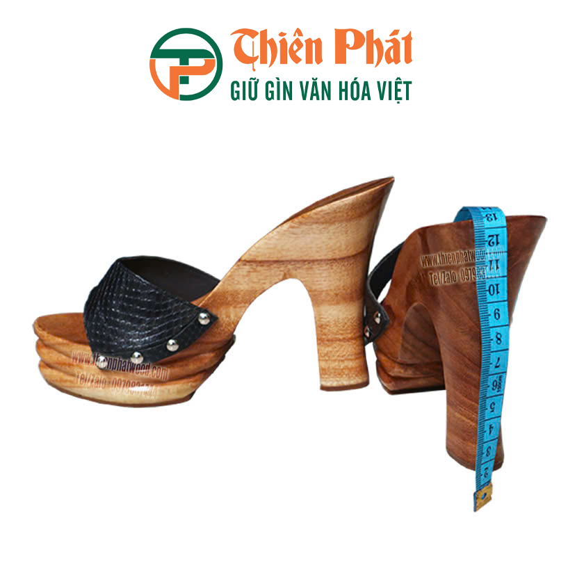 guốc gỗ cao gót nữ cao 12cm quai da thật